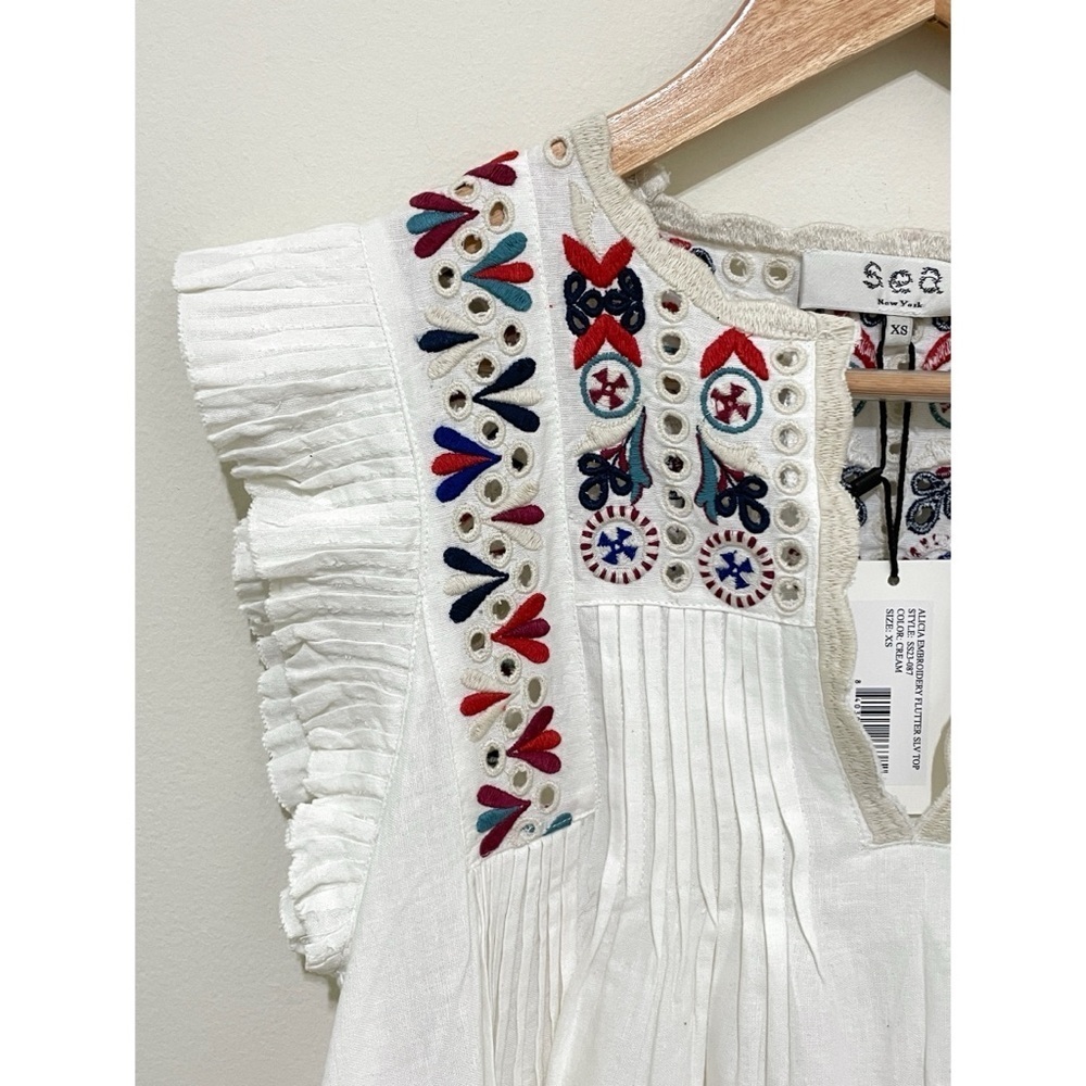 NWT Sea New York Women's Top Size XS Embroidered Flutter Sleeve Top - Picture 5 of 15